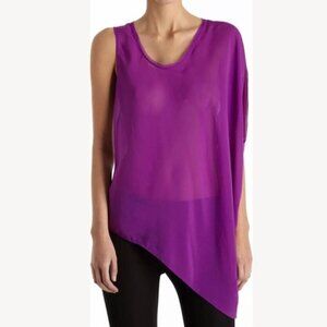 Helmut Lang Purple Asymmetrical Raw Edge Sheer Silk Top